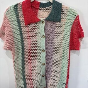 Cider Knitted Collared Striped Top • Small